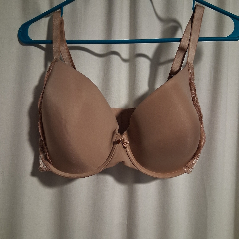 ADORE ME | Elegant Tan Lace Trim Bra